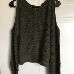 Open shoulder olive green sweater